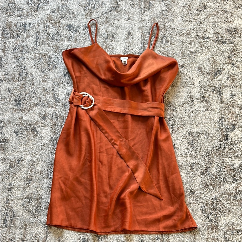 River Island Orange Slip Midi Dress Cowl Neck Sleeveless